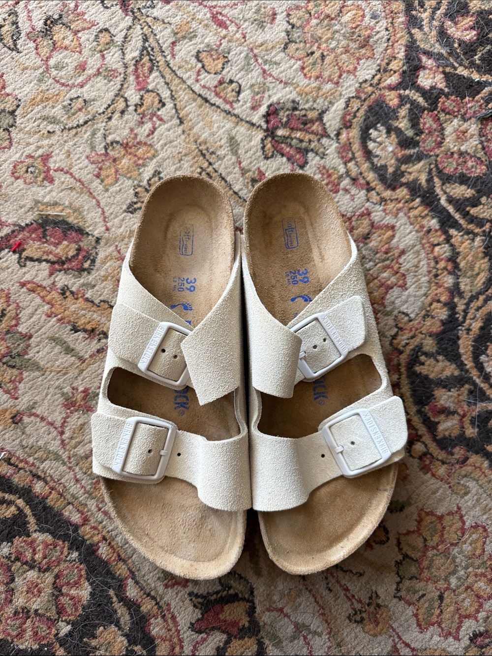 Birkenstock Beige Suede Double-Buckle Sandals